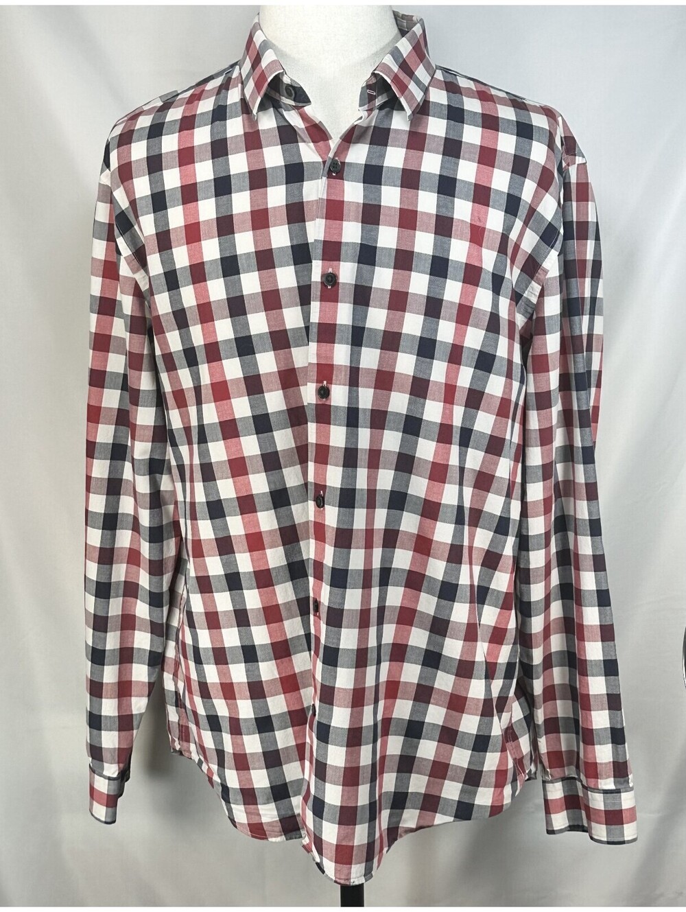 Express Modern Fit Checked Red/Blue Button Up Mens 2XL
